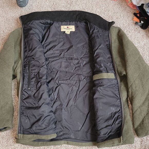 WOOLRICH Olive Heather 100% Wool Full Zip Quilt Stitch Jacket w Pockets Women XL - Picture 4 of 8